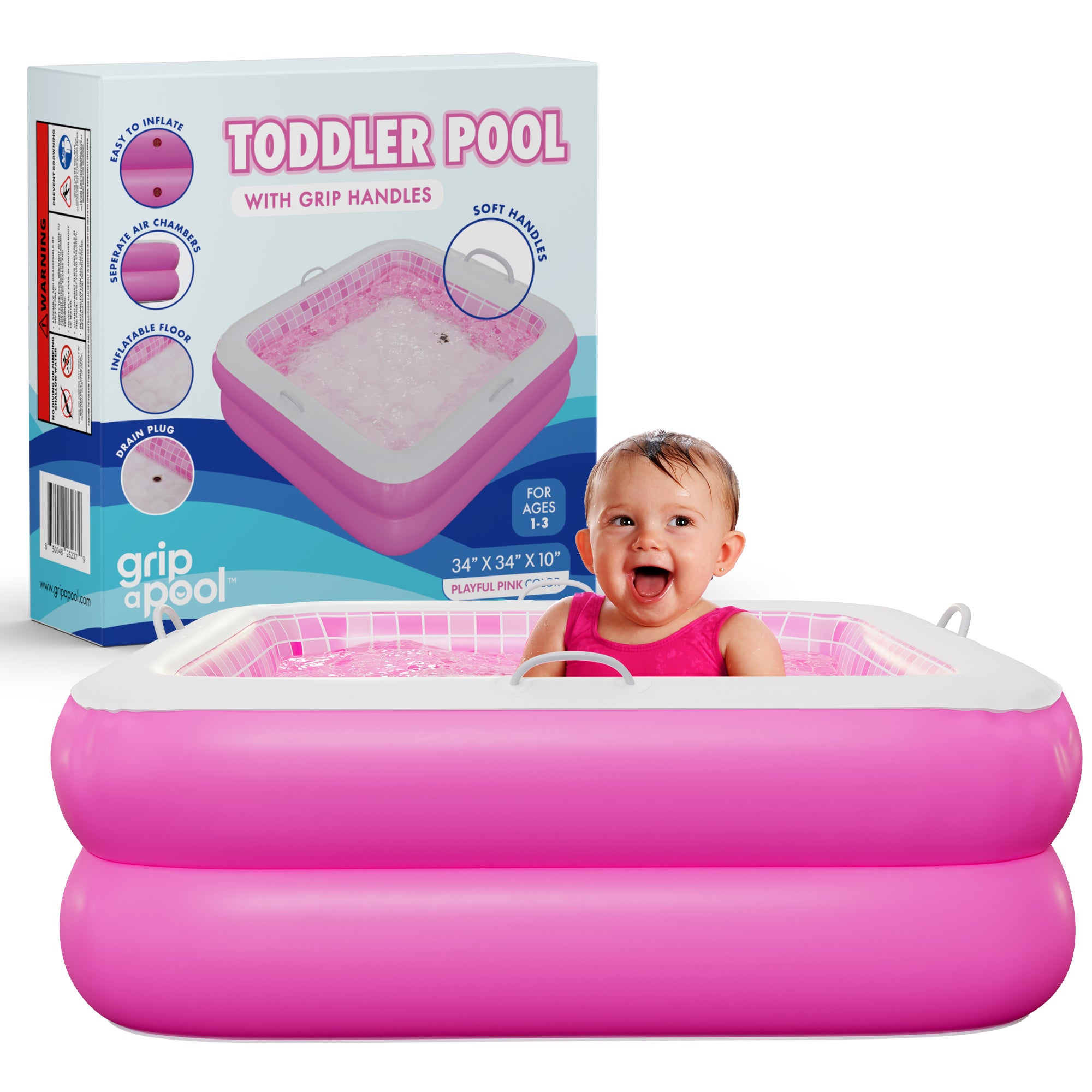 inflatable kiddie pool pink with grip handle bars gripapool